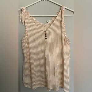 Women's Stripe Tie-Shoulder Tank Top - White & Tan